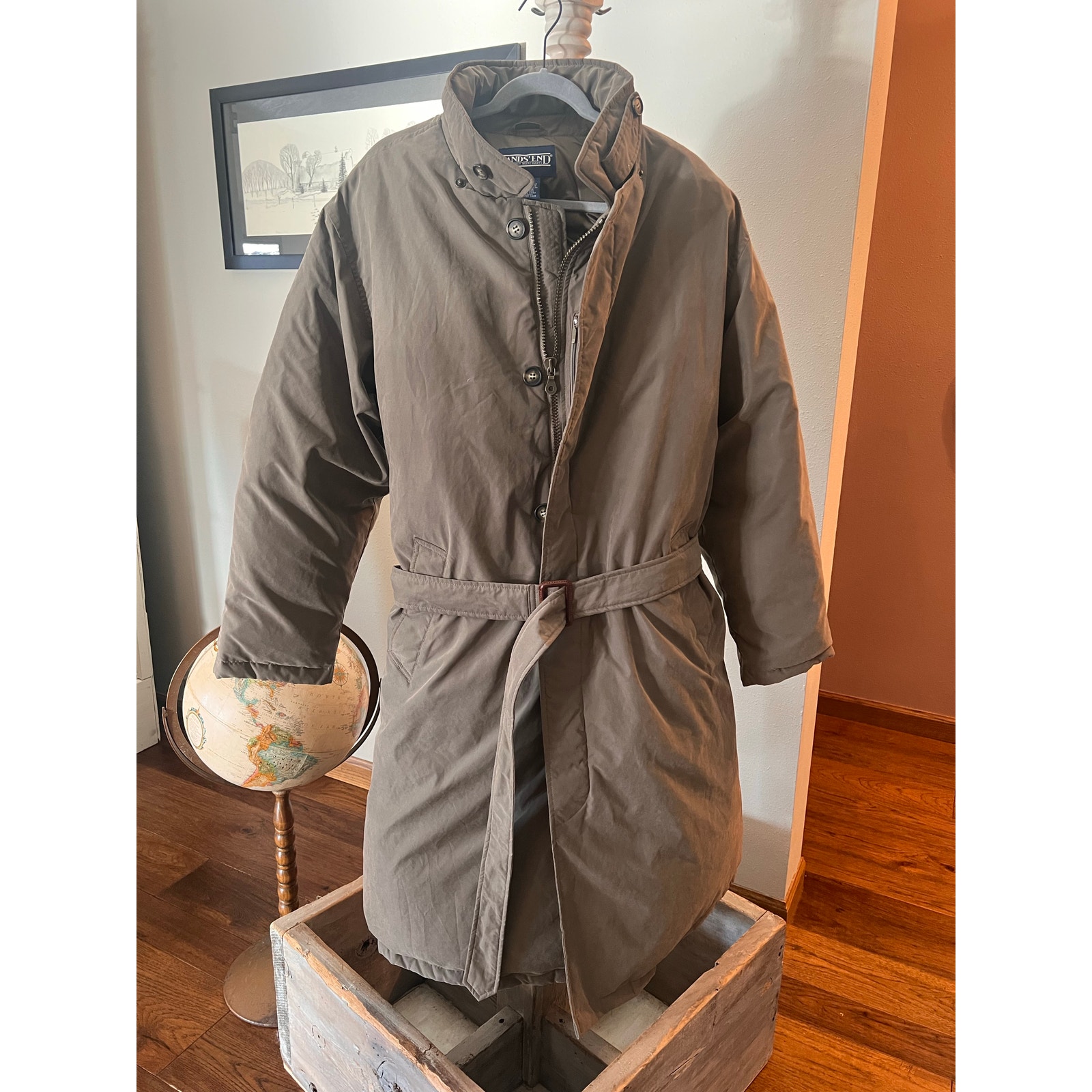 Lands End Goose Down Commuter Coat Parka Xl Vintage Direct Merchant Olive Belt